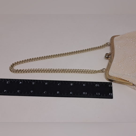Vintage Beaded Purse Colorful White Gold 60s 70s Hand Bag Satchel Depression Era - Picture 9 of 11